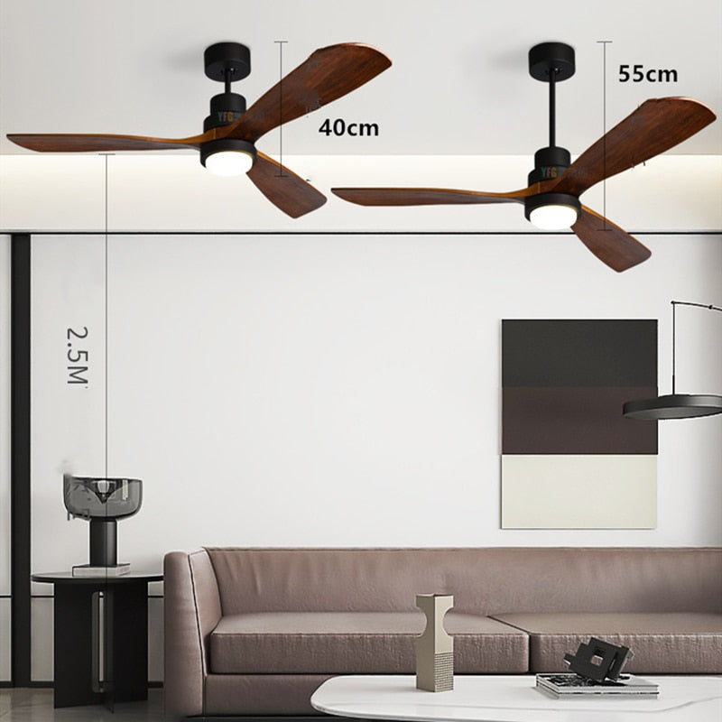 Wooden Modern LED Chandelier With Ceiling Fan