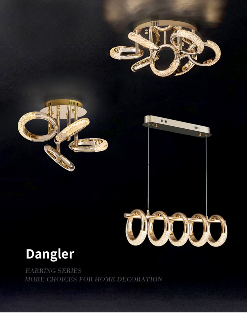 Postmodern Nordic Luxury Golden Ring Iron Chandelier