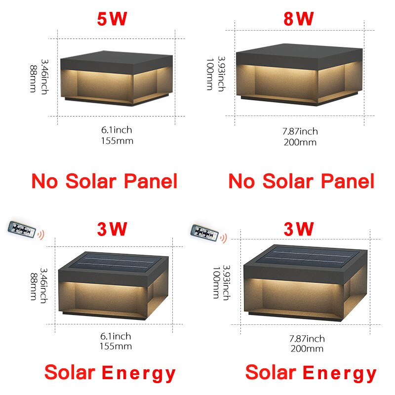 Solar LED Garden Light Outdoor Column Head Light Waterproof Street Light Fence Cap
