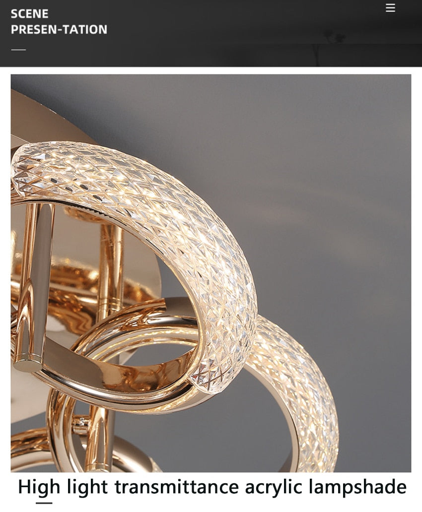 Postmodern Nordic Luxury Golden Ring Iron Chandelier