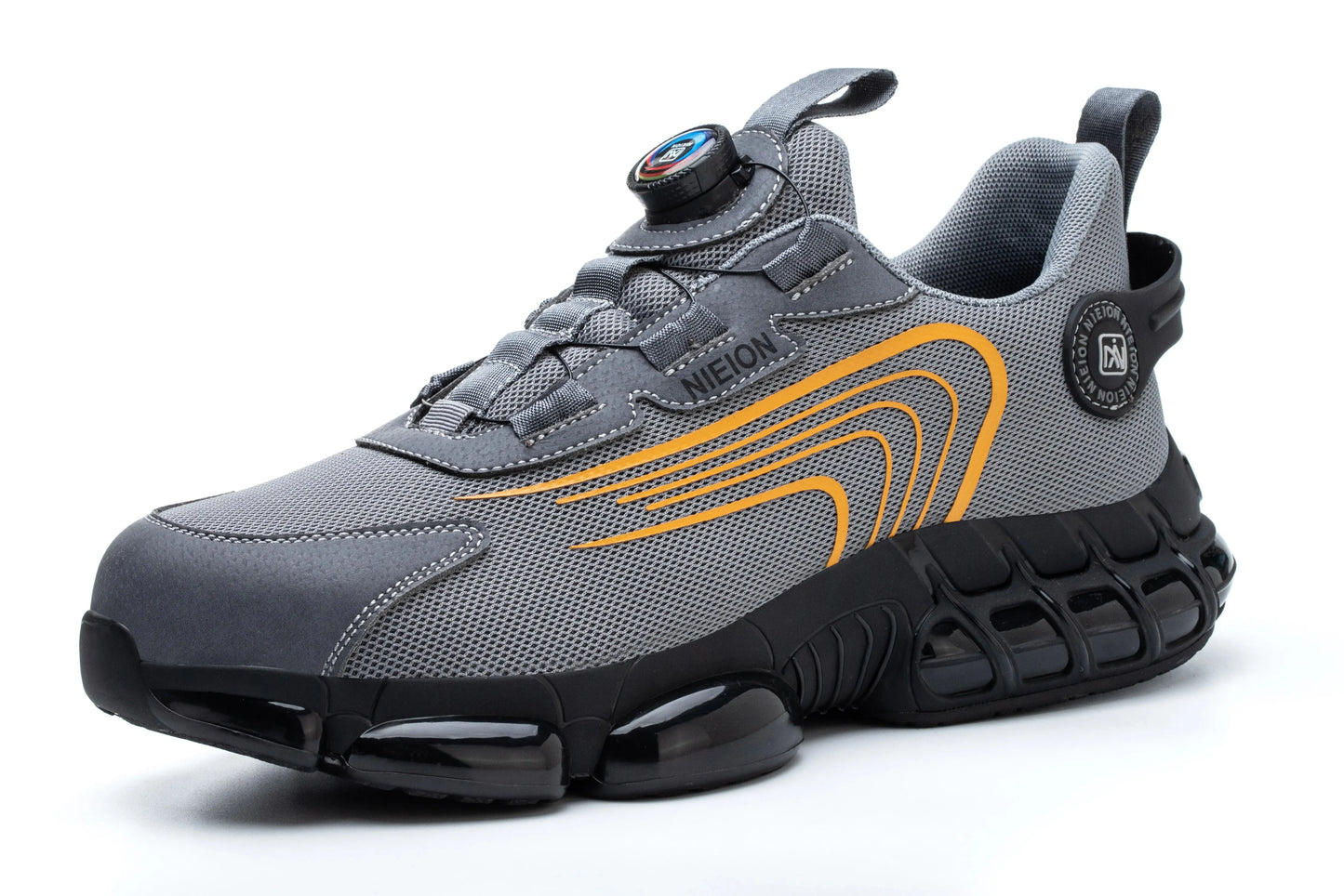 Grey & Black Rotary Buckle Work Sneakers Protective Safety Steel Toe Shoes