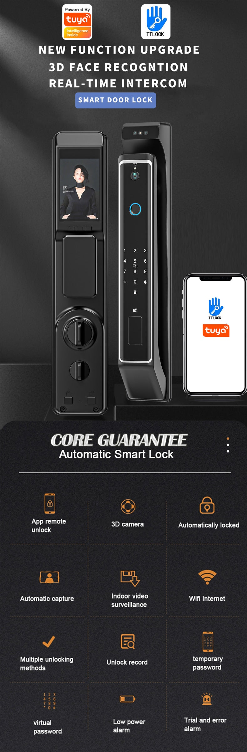 New Fingerprint Door Lock 3D Face Recognition Smart Door Lock