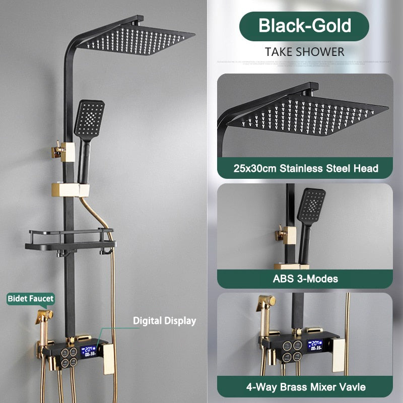 Thermostatic Digital Display Rain Shower Faucet Bidet Faucet Spout Faucet Bathroom Faucet Set