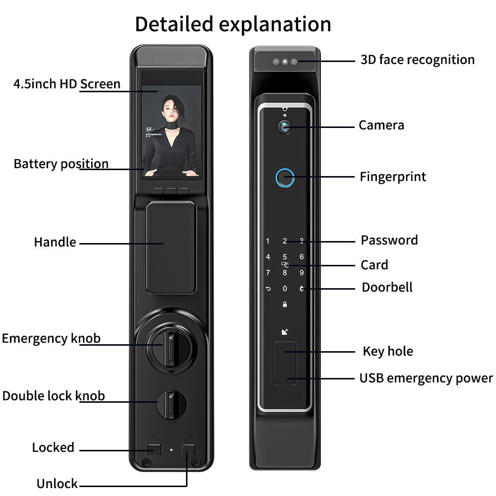 New Fingerprint Door Lock 3D Face Recognition Smart Door Lock