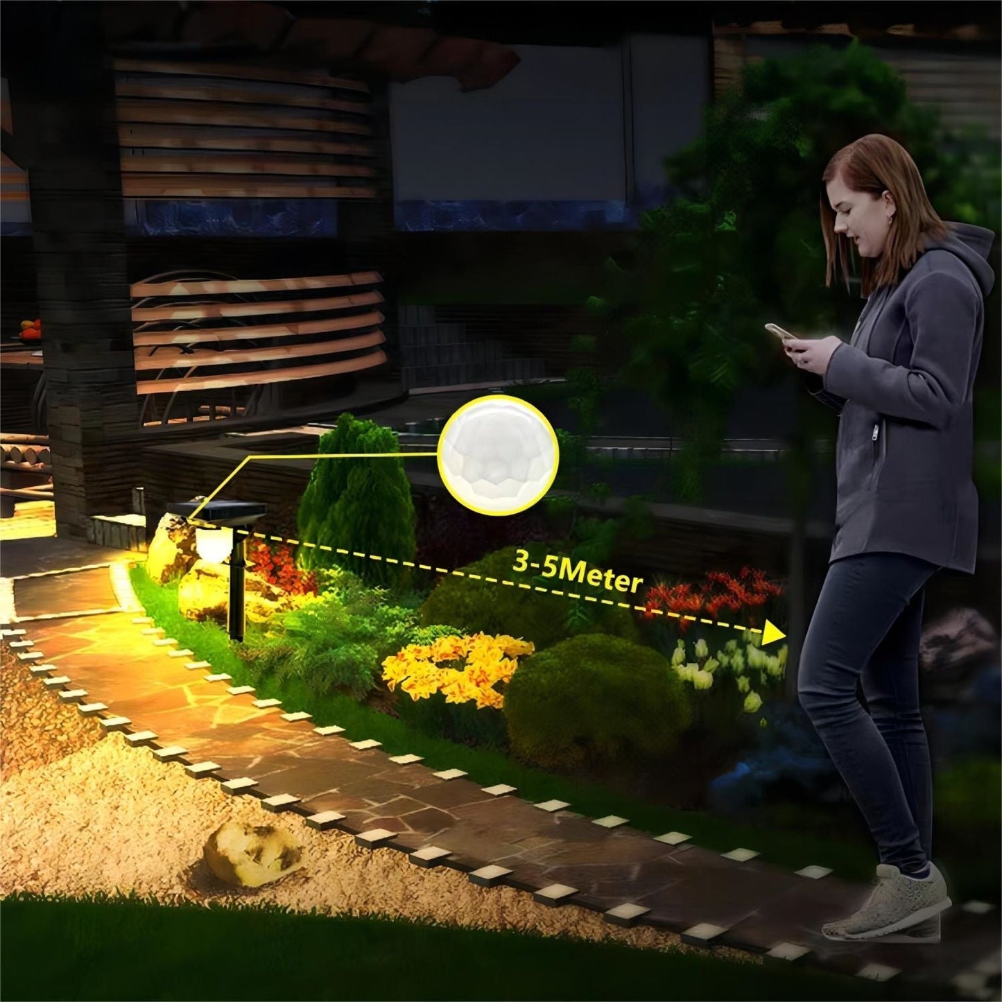 Solar Powered Motion Sensor Pathway Light Waterproof