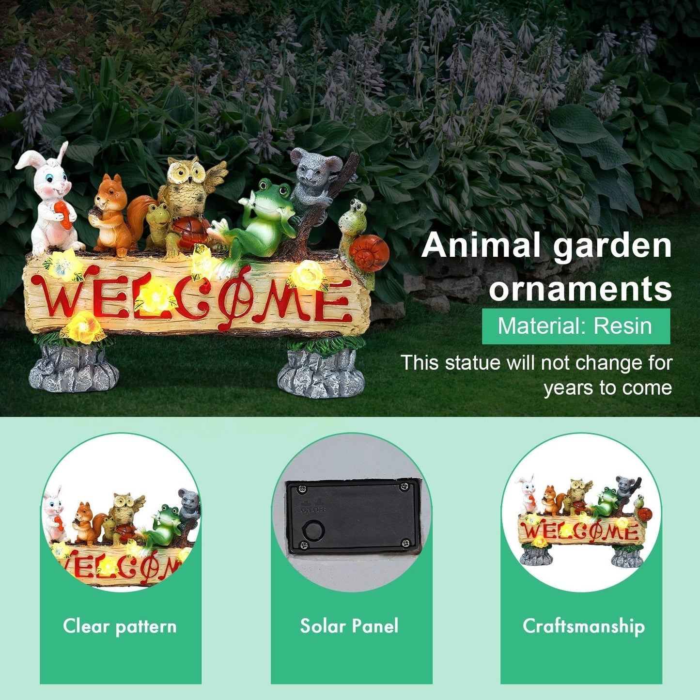 Solar LED Light Animals Decorative Figurine With Light Outdoor Garden Lawn