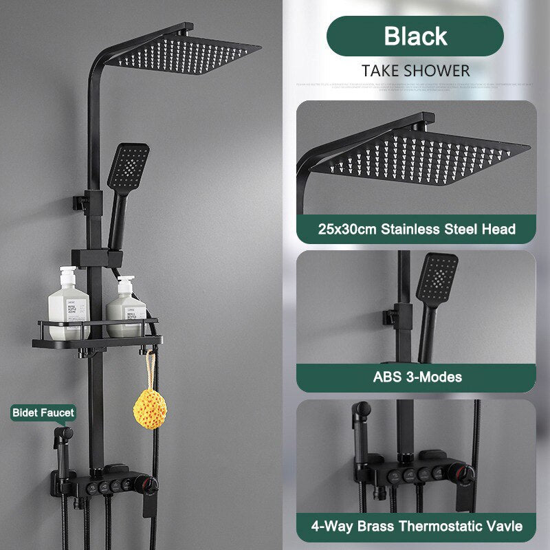 Thermostatic Digital Display Rain Shower Faucet Bidet Faucet Spout Faucet Bathroom Faucet Set