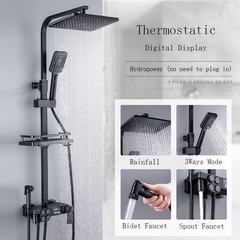 Thermostatic Digital Display Rain Shower Faucet Bidet Faucet Spout Faucet Bathroom Faucet Set