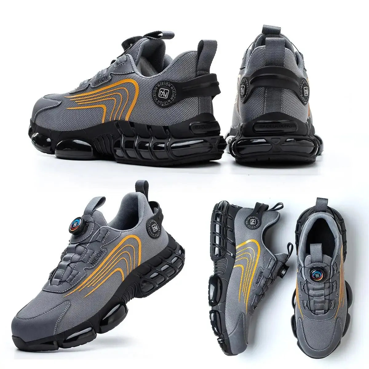 Grey & Black Rotary Buckle Work Sneakers Protective Safety Steel Toe Shoes