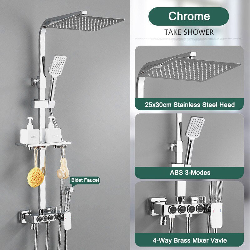 Thermostatic Digital Display Rain Shower Faucet Bidet Faucet Spout Faucet Bathroom Faucet Set