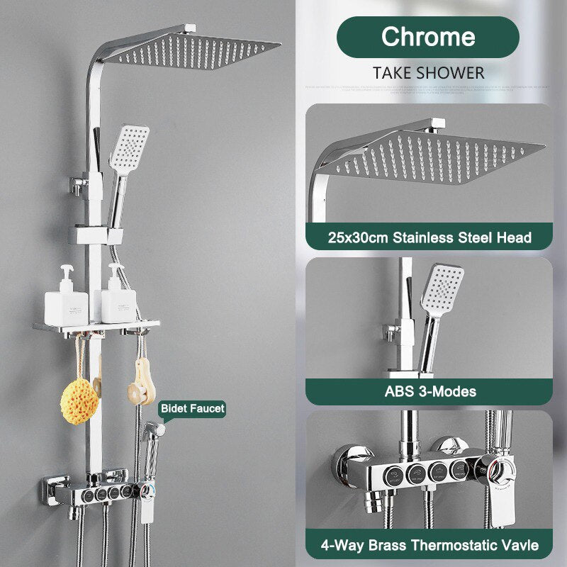 Thermostatic Digital Display Rain Shower Faucet Bidet Faucet Spout Faucet Bathroom Faucet Set