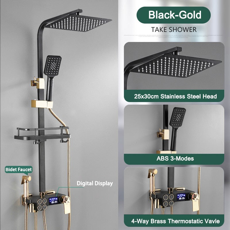 Thermostatic Digital Display Rain Shower Faucet Bidet Faucet Spout Faucet Bathroom Faucet Set