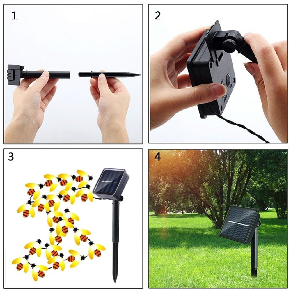 Solar Powered Cute Honey Bee Led