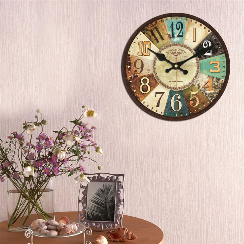 Vintage Wooden Wall Clock Brief Design Silent