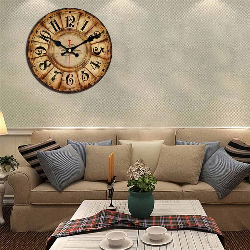 Vintage Wooden Wall Clock Brief Design Silent