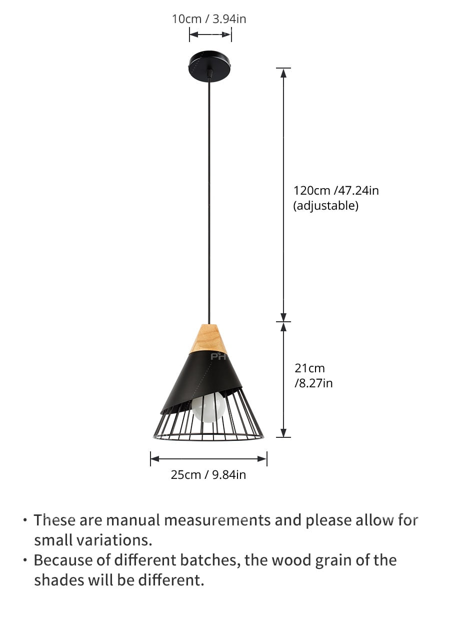 Wooden Base Iron Cage Hanging Nordic Lamp