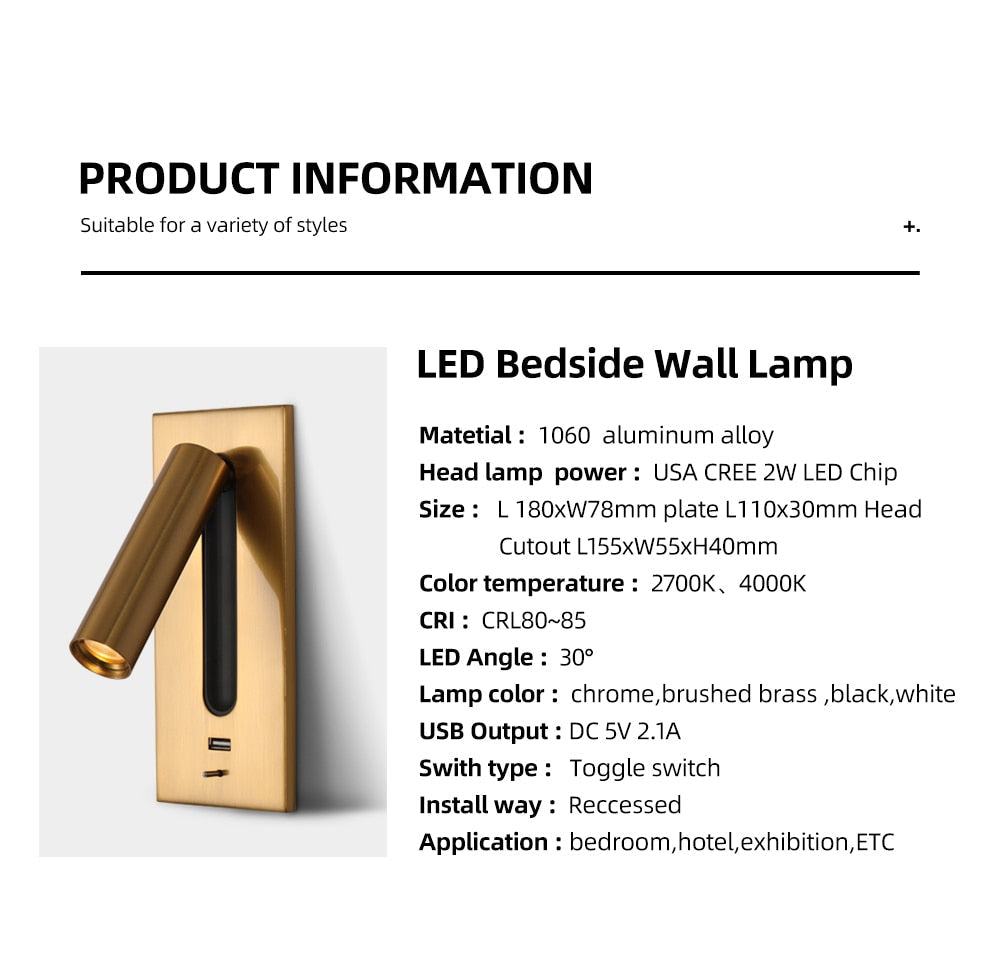 3W Rotating Bedroom Modern Wall Light - Sofrey Selects