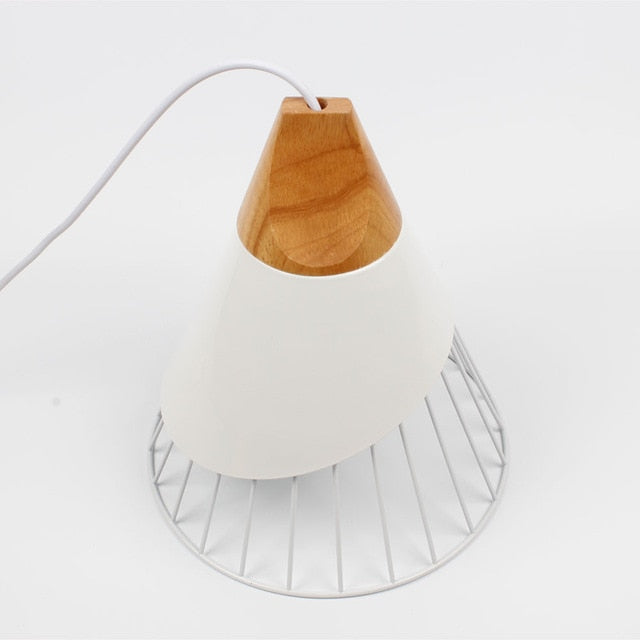 Wooden Base Iron Cage Hanging Nordic Lamp