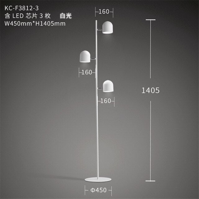 Adjustable 3-Bulb Slim Iron Floor Lamp