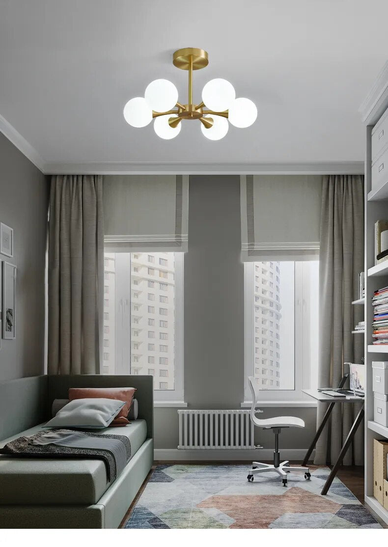 Modern Copper Glass Ball Ceiling Pendant Flush Mount Lamp