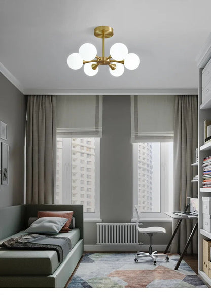 Modern Copper Glass Ball Ceiling Pendant Flush Mount Lamp