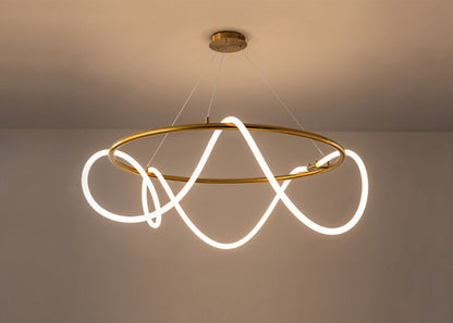 Modern Golden Led Chandelier Shiny Line