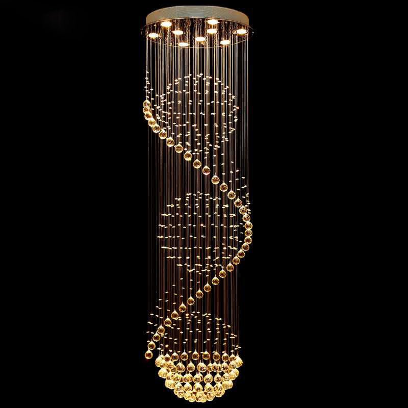 Modern Spiral LED Crystal Chandelier - Fixture for Staircase