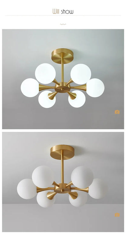 Modern Copper Glass Ball Ceiling Pendant Flush Mount Lamp