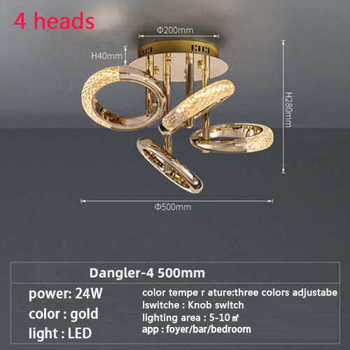 Postmodern Nordic Luxury Golden Ring Iron Chandelier