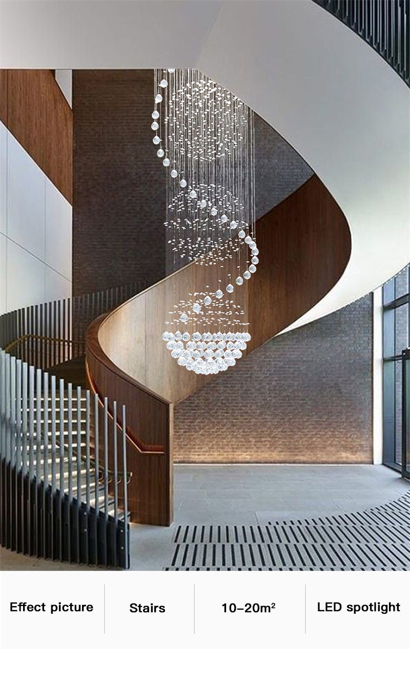 Modern Spiral LED Crystal Chandelier - Fixture for Staircase