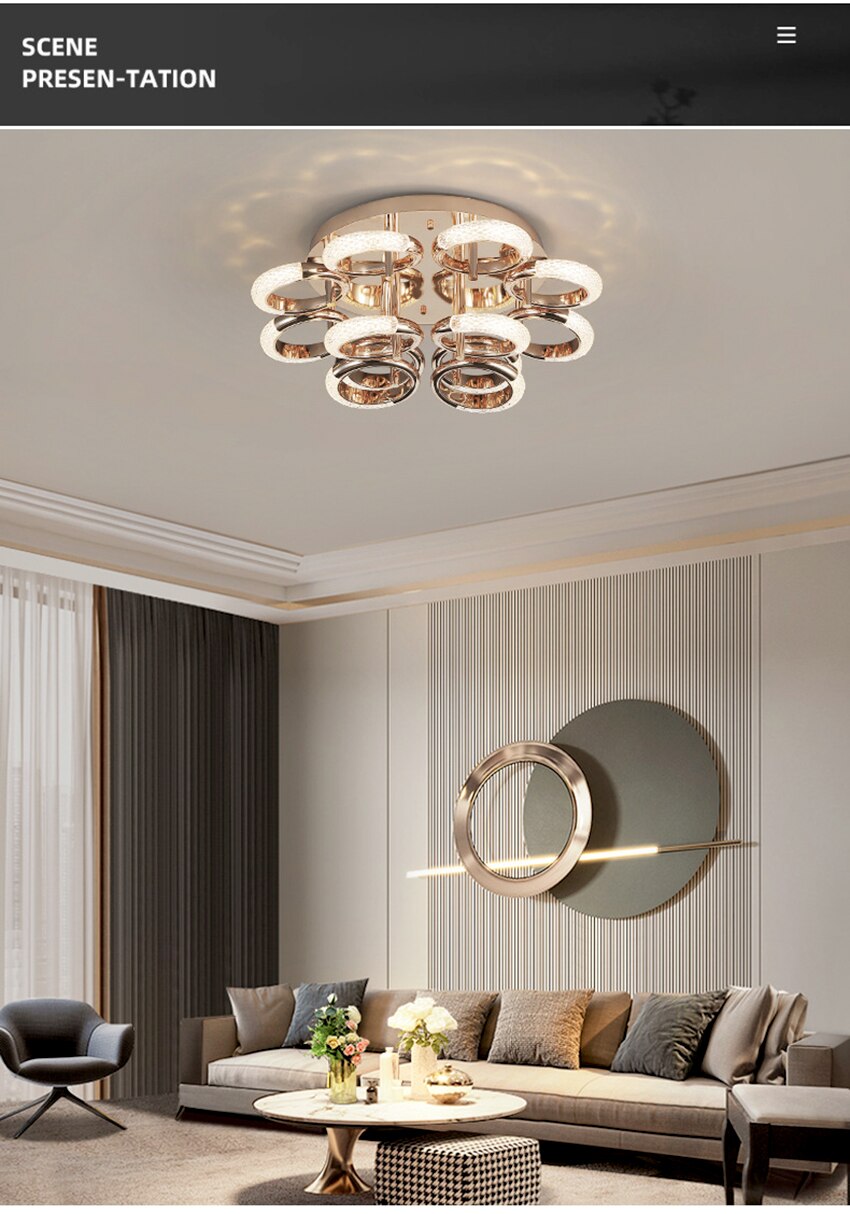 Postmodern Nordic Luxury Golden Ring Iron Chandelier