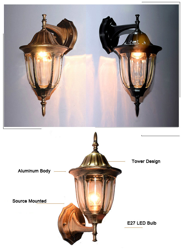 European vintage bronze aluminum courtyard waterproof outdoor wall sconce lamp