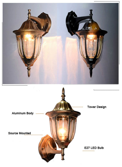 European vintage bronze aluminum courtyard waterproof outdoor wall sconce lamp