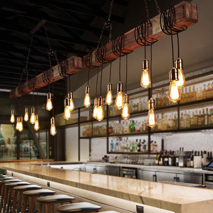 Antique Industrial Retro Wood LED Ceiling Chandelier