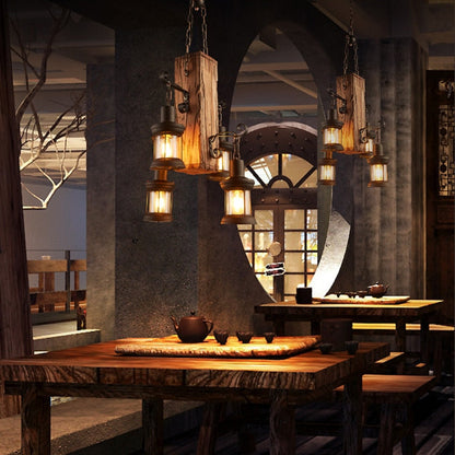 Antique Industrial Retro Wood LED Ceiling Chandelier