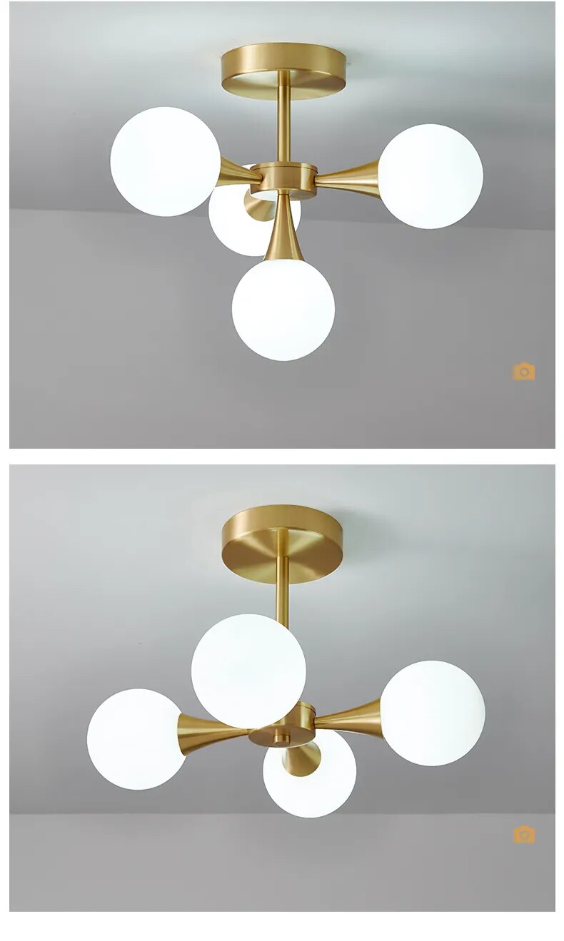 Modern Copper Glass Ball Ceiling Pendant Flush Mount Lamp