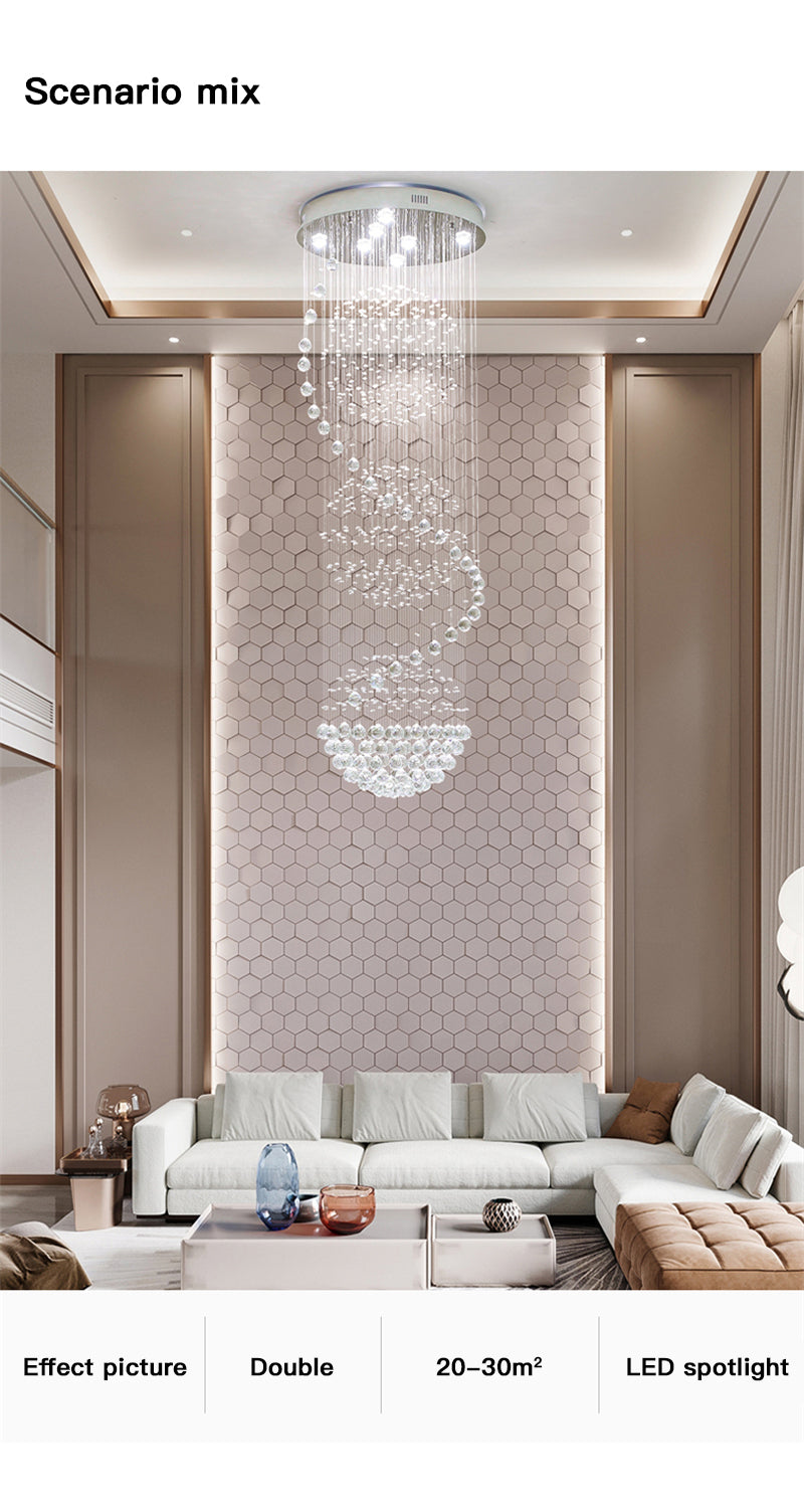 Modern Spiral LED Crystal Chandelier - Fixture for Staircase