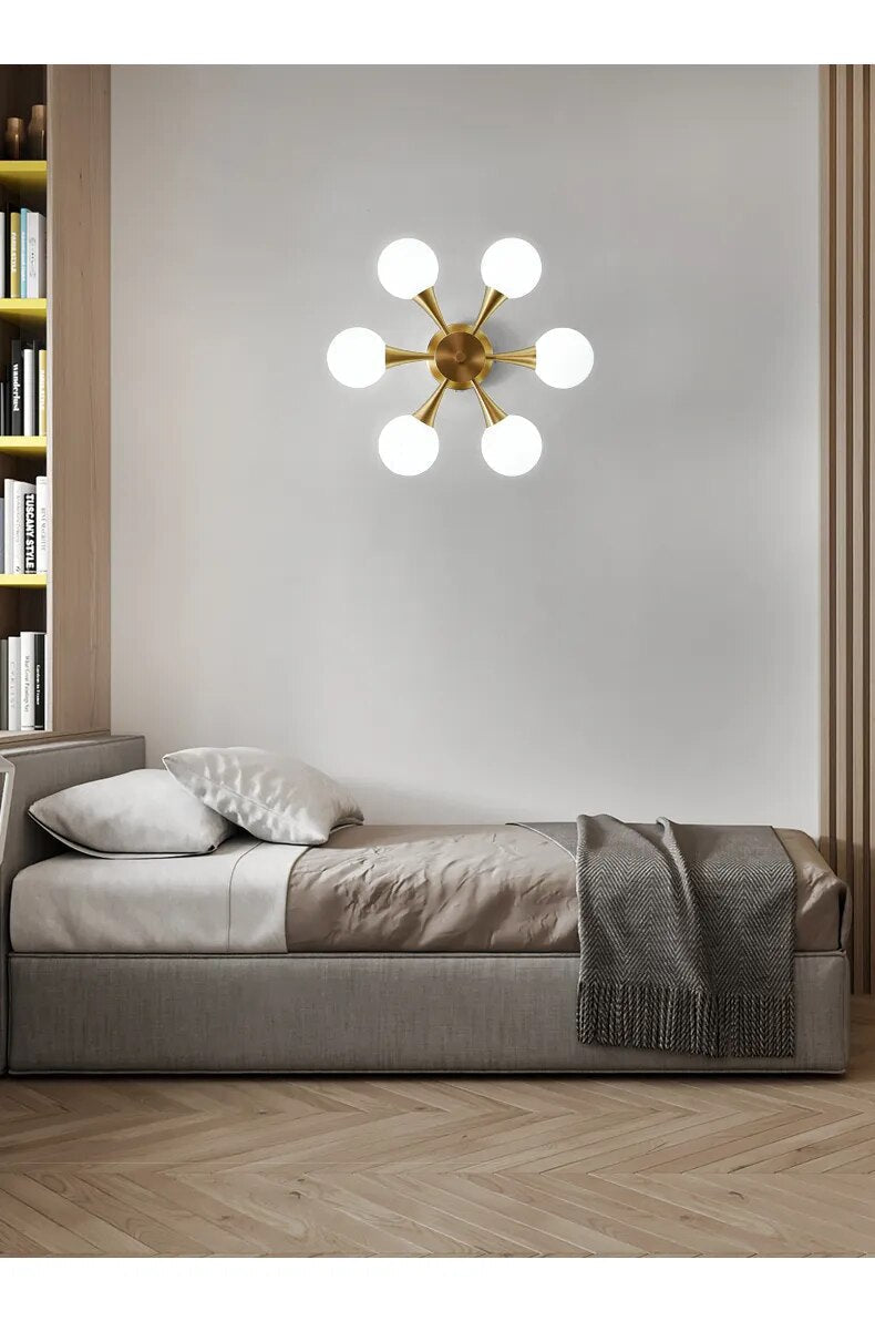 Modern Copper Glass Ball Ceiling Pendant Flush Mount Lamp