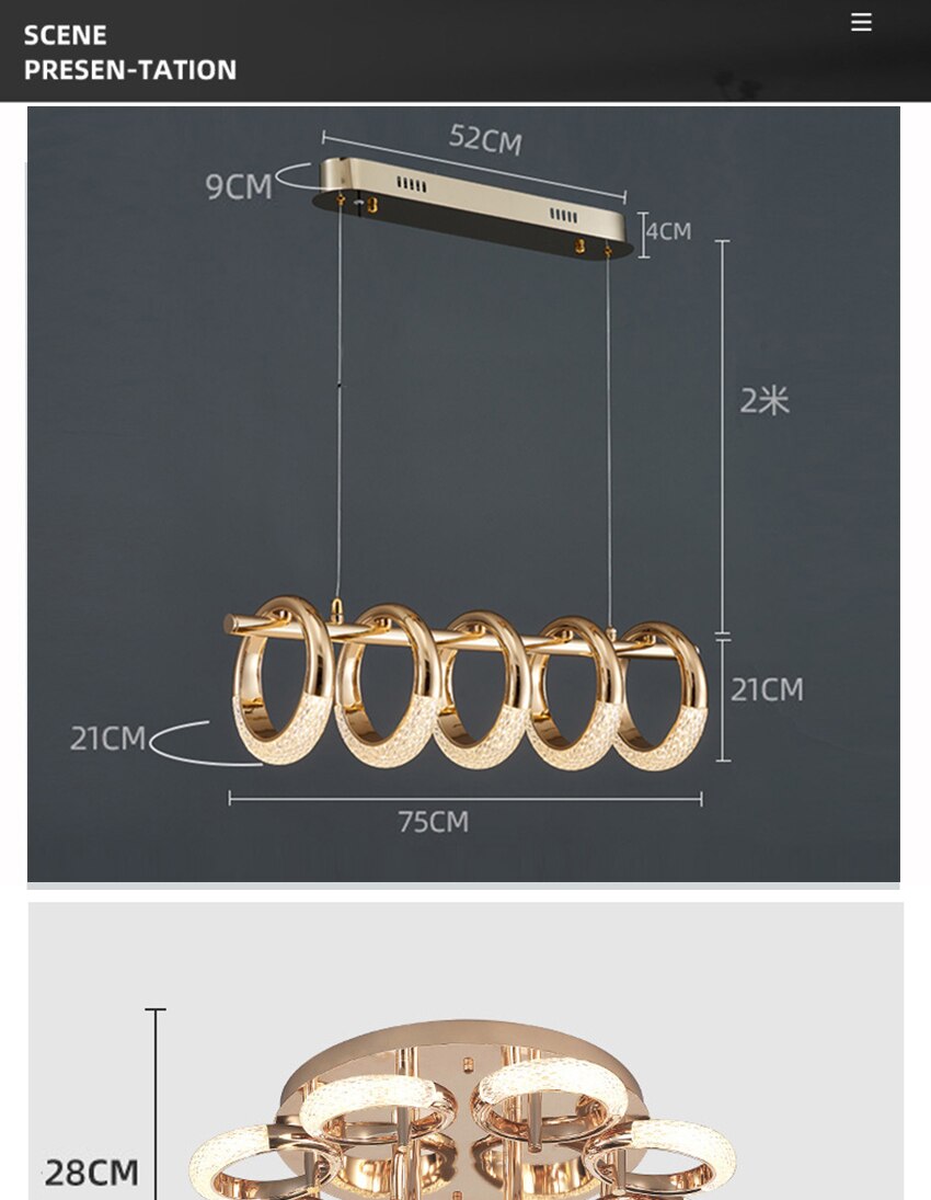 Postmodern Nordic Luxury Golden Ring Iron Chandelier