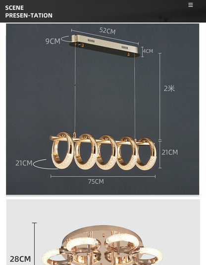 Postmodern Nordic Luxury Golden Ring Iron Chandelier