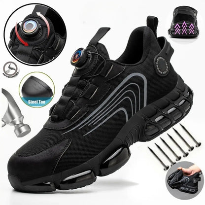 Grey & Black Rotary Buckle Work Sneakers Protective Safety Steel Toe Shoes