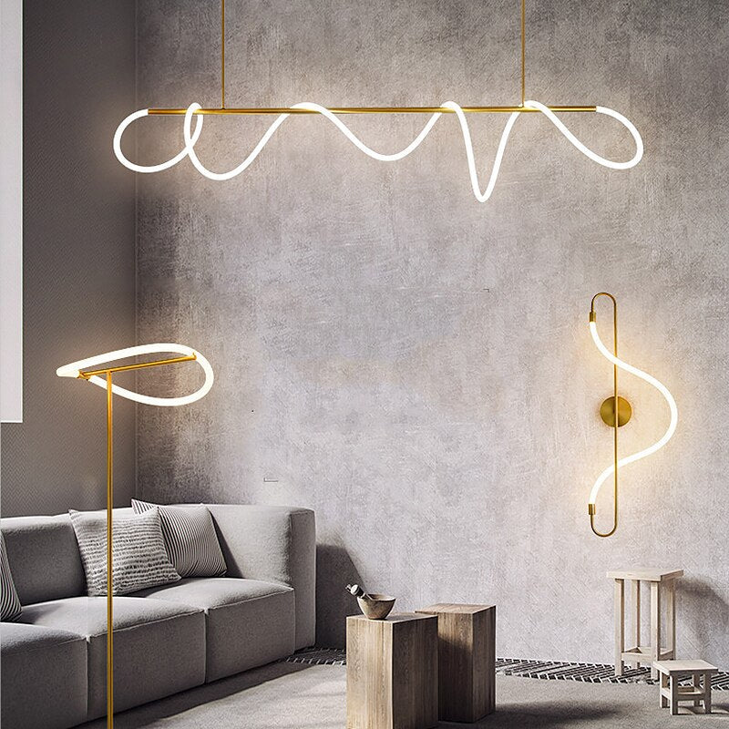 Modern Golden Led Chandelier Shiny Line