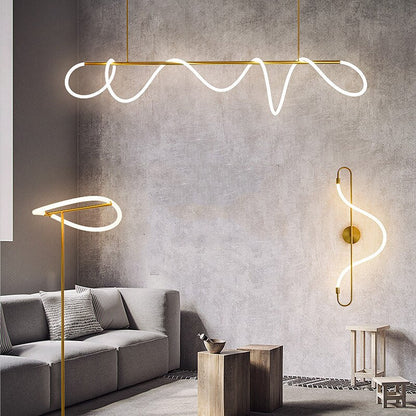 Modern Golden Led Chandelier Shiny Line