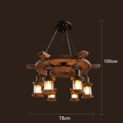 Antique Industrial Retro Wood LED Ceiling Chandelier