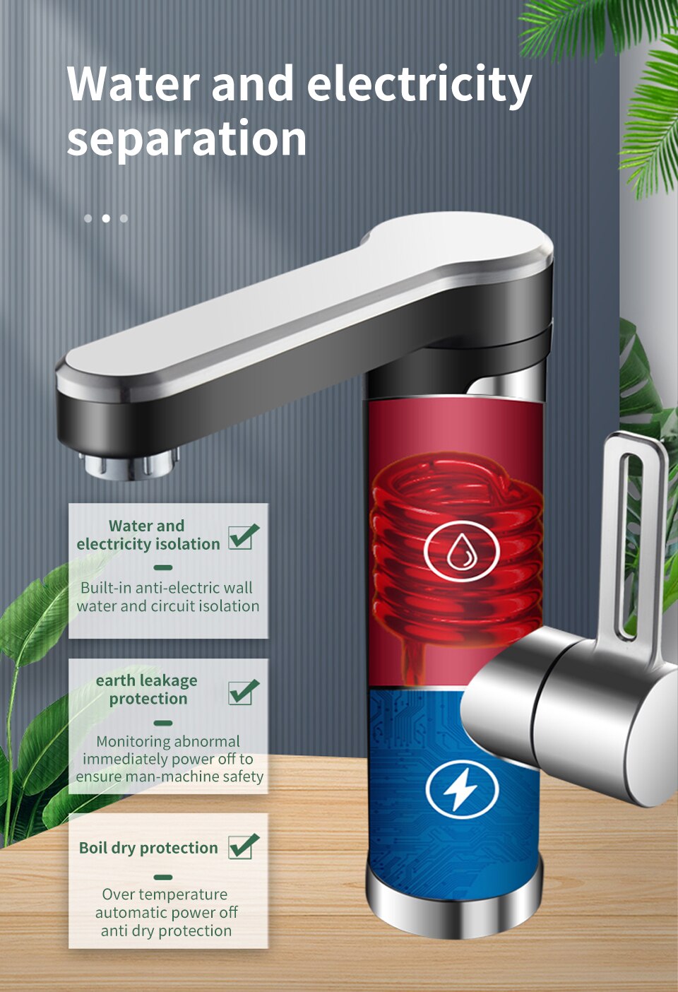 Instant Water Heater Faucet for Basin Tap 220V 3400W Tankless LCD Display