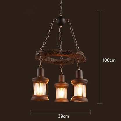 Antique Industrial Retro Wood LED Ceiling Chandelier