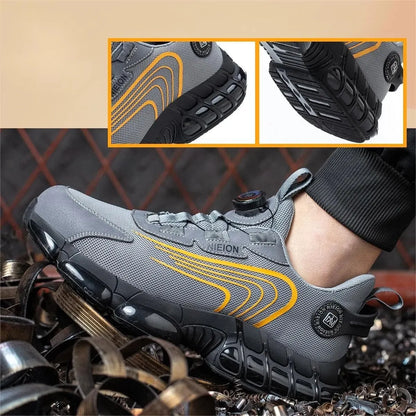 Grey & Black Rotary Buckle Work Sneakers Protective Safety Steel Toe Shoes
