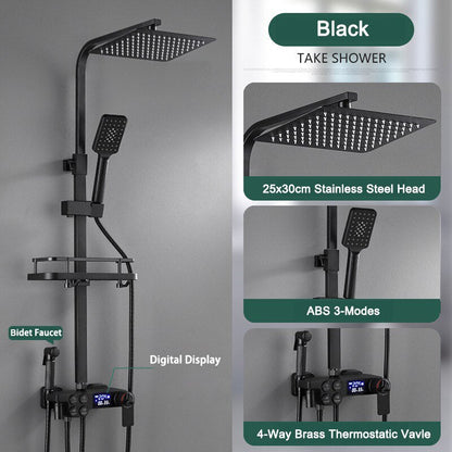 Thermostatic Digital Display Rain Shower Faucet Bidet Faucet Spout Faucet Bathroom Faucet Set