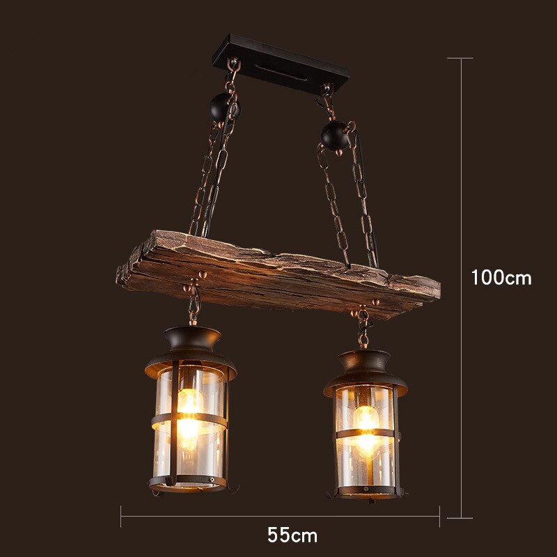 Antique Industrial Retro Wood LED Ceiling Chandelier