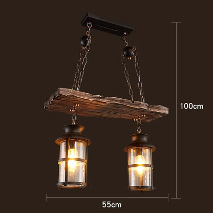 Antique Industrial Retro Wood LED Ceiling Chandelier